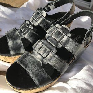 Antelope 876 Woven Plate metallic black sandals 38
